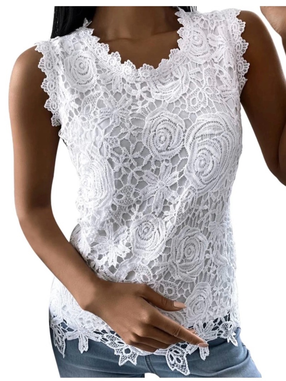 New White Lace Sleeveless Top Blouse - size S, L, XL